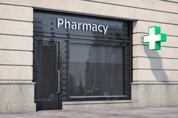 Pharmacy store or drugstore exterior design. 3d illustration