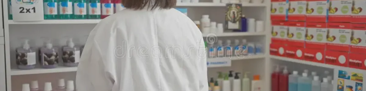 vista-de-trás-uma-farmacêutica-adulta-em-casaco-branco-laboratório-trabalhando-dentro-farmácia-moderna-346227881